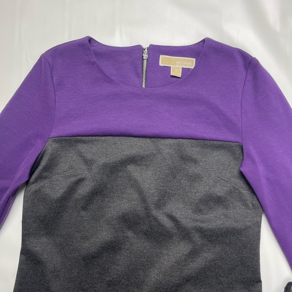 Preloved MICHAEL Michael Kors Colorblock Purple Gray Longsleeves Dress Size 6 - Picture 2 of 9